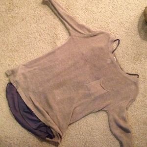 Sheer tan sweater with pocket