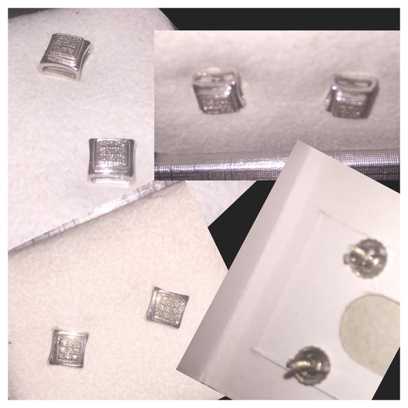 Diamond white gold 14K earrings screw backs