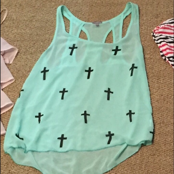 Charlotte Russe light blue cross tank with jewels