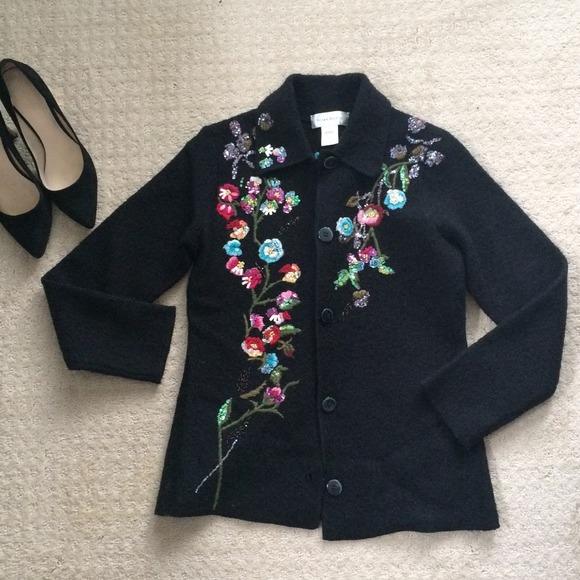 Floral embroidered sequin sweater
