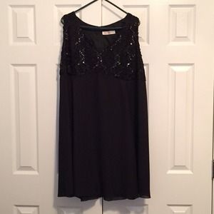 Black cocktail dress w/sequins & sheer coverup