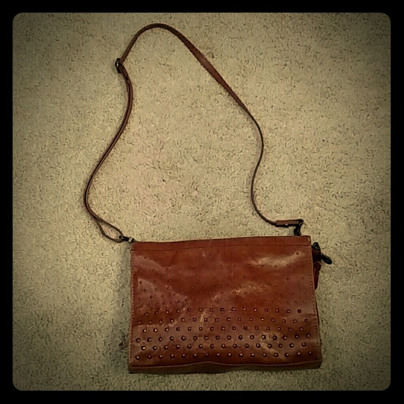 Carmel colored all leather shoulder purse, the sak