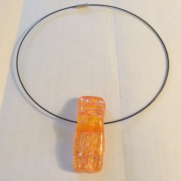 Black necklace with Orange stone & magnetic clasp