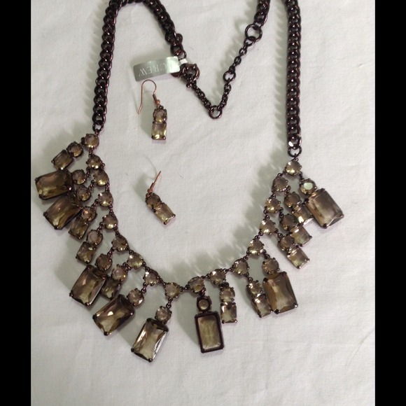 Chocolate brown smokey crystal necklace J Crew
