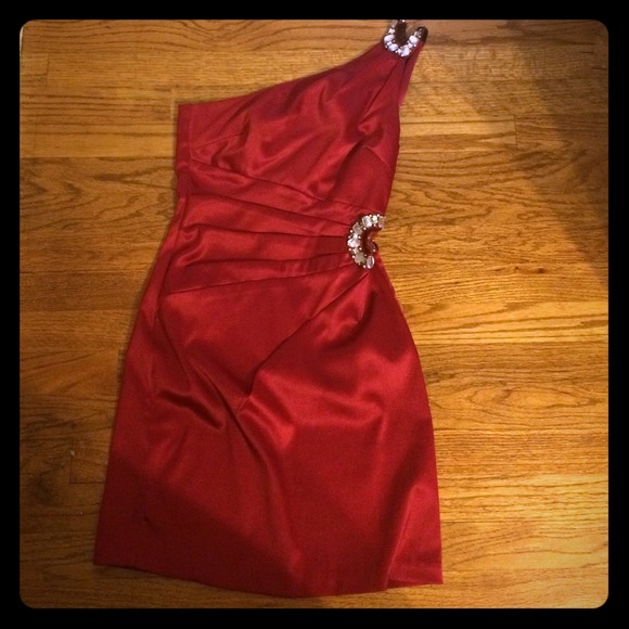 Red Bejeweled Dress with cute mesh side cutout!