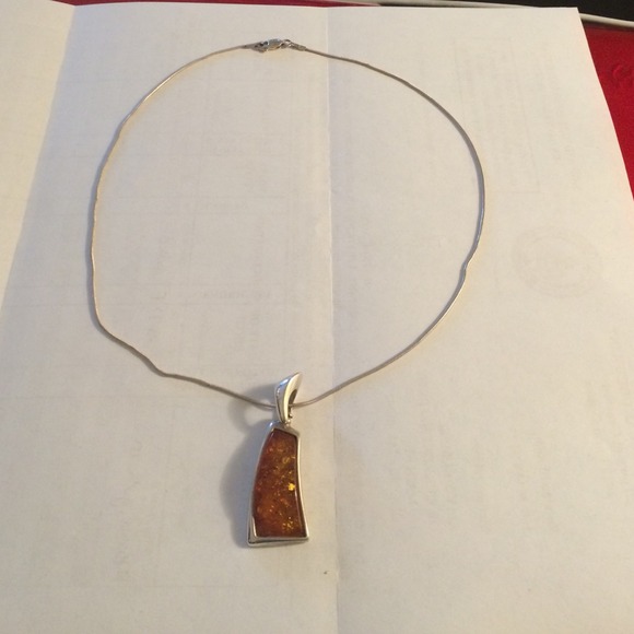 Russian Amber Stone with Sterling Silver Chain