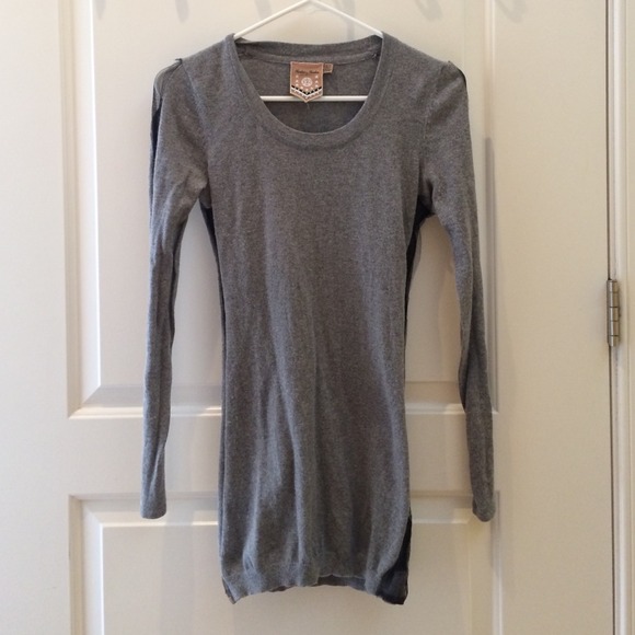 Grey Sweater Dress/Top with black Mesh sides