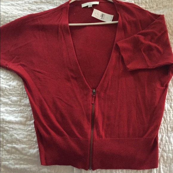 Loft red vneck zipper cardigan