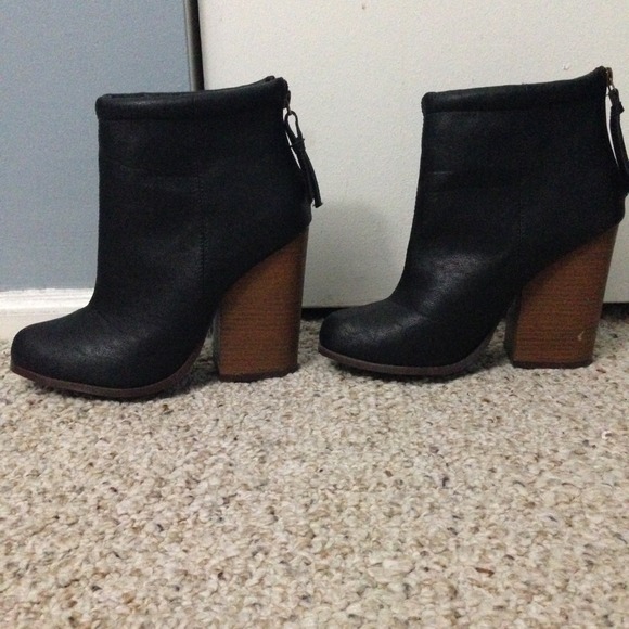 Wooden block heel ankle boots