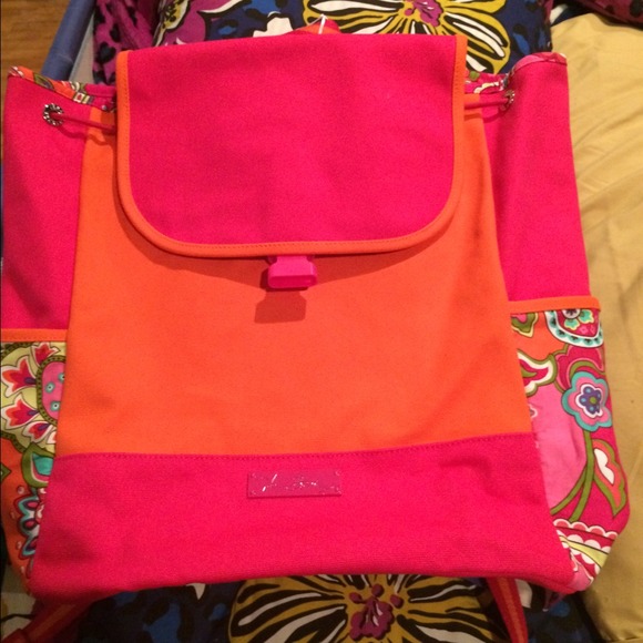 Vera Bradley pink swirls canvas backpack.