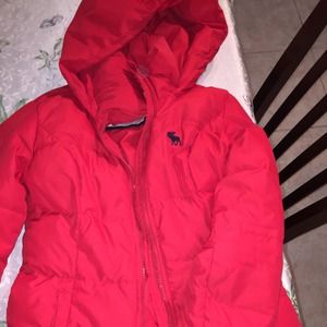 Puffy red Abercrombie coat