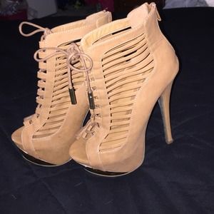 Tan lace up booties with platform