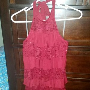 NWT cranberry halter top with ruffles and shine!