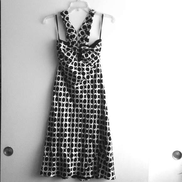 100% SILK Black with white circles dress