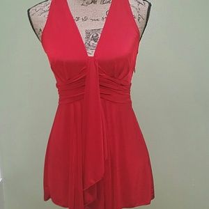 Red sleeveless drape blouse