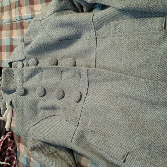 Blue and tan striped half button pea coat