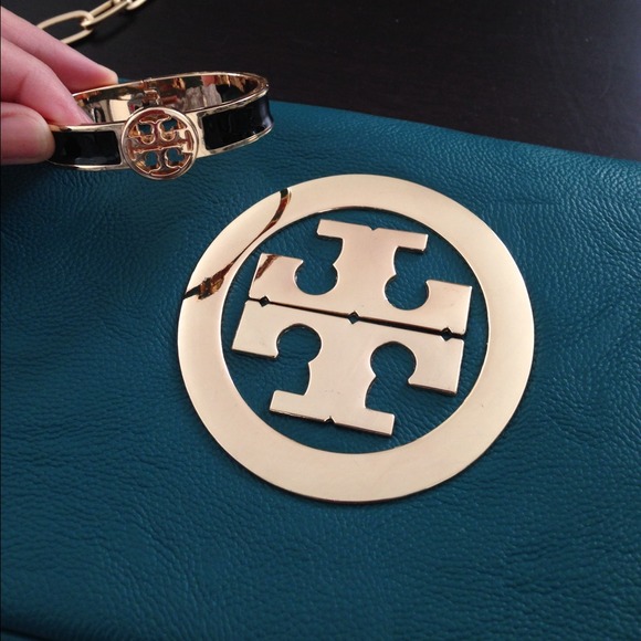 Cute pairing of bangle and dark teal purse