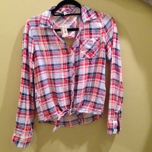 Red and Blue plaid button up shirt
