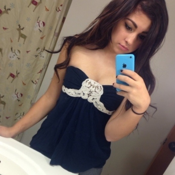 Navy blue flowy tube top