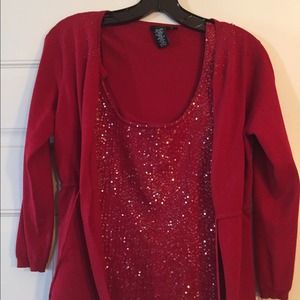 BCBG Maxazria Red Sequins Sweater Set