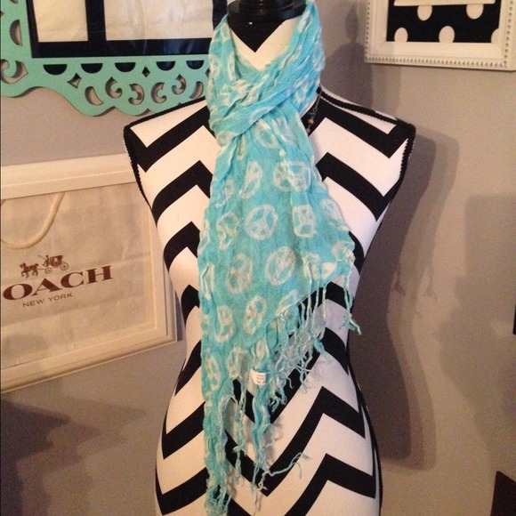 Turquoise peace sign thin scarf