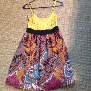 Mustard dress with black high waist band