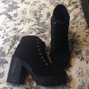 Black canvas platform booties
