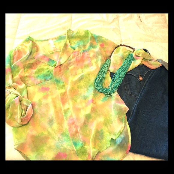 Boutique Tops - Watercolor sheer blouse