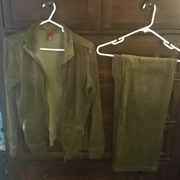 Olive green velour two piece outfit