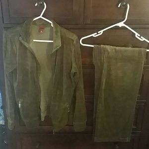 Olive green velour two piece outfit