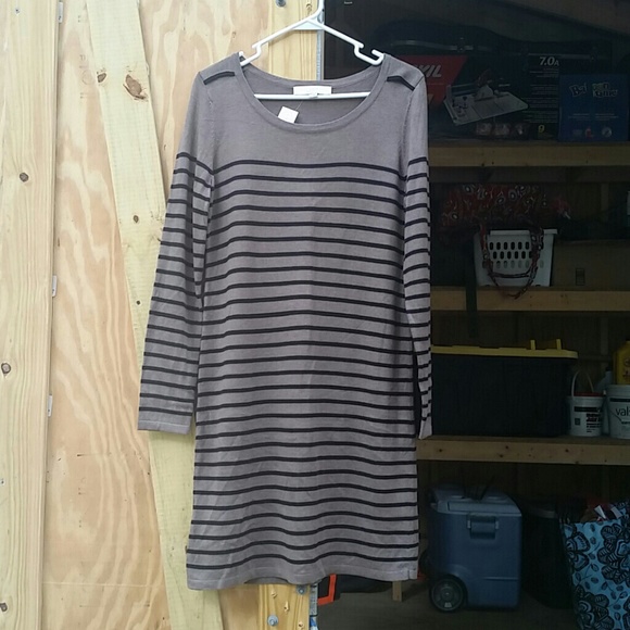 NWT LOFT black stripe on brown sweater dress