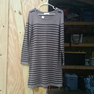 NWT LOFT black stripe on brown sweater dress