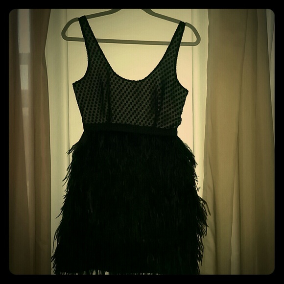 Cocktail dress w/flocked top and feather skirt