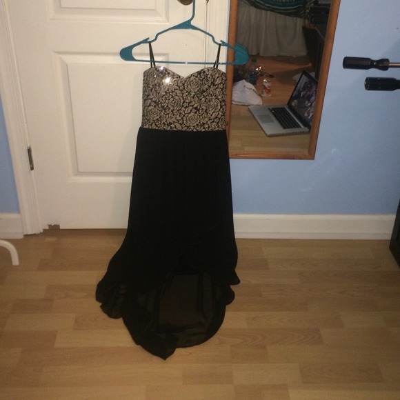 high low strapless dress