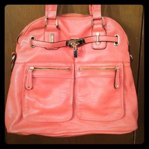 Coral leather handbag w/ detachable strap