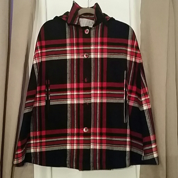 UO Cooperative Red Plaid Hooded Cape