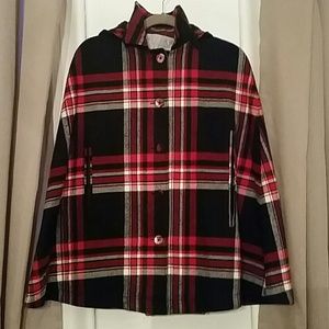 UO Cooperative Red Plaid Hooded Cape