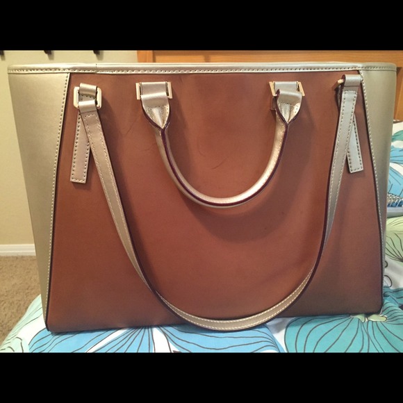Antonio Melani gold and dark tan tote bag - Picture 2 of 3