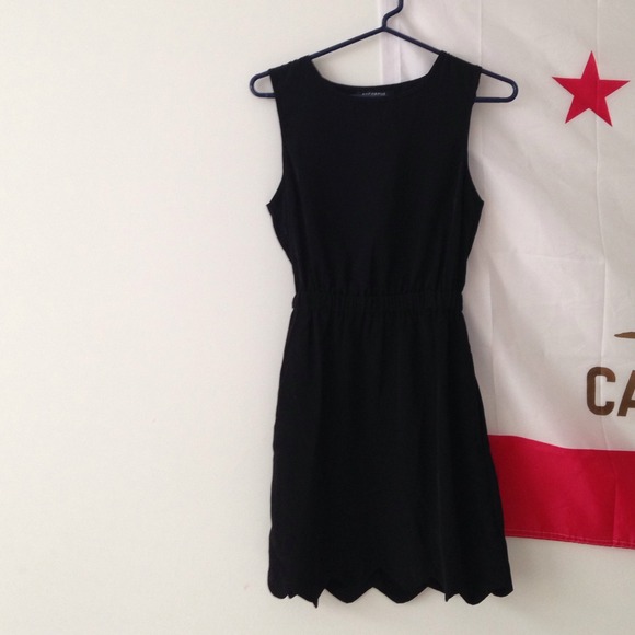 black open back scallop hem dress