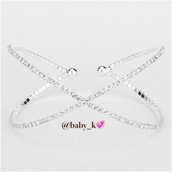 Boutique Jewelry - X PAVE RHINESTONE CUFF BRACELET IN SILVER