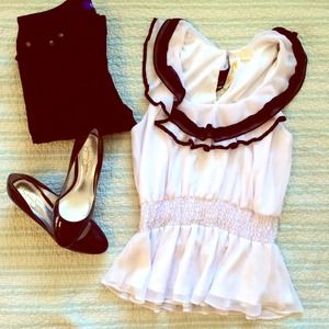 Pretty White and Black Peplum Top