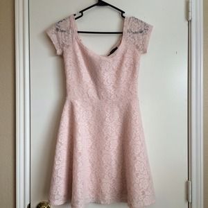 Pink lace skater skirt dress