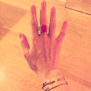 Alex & Ani gold, red, and turquoise ring