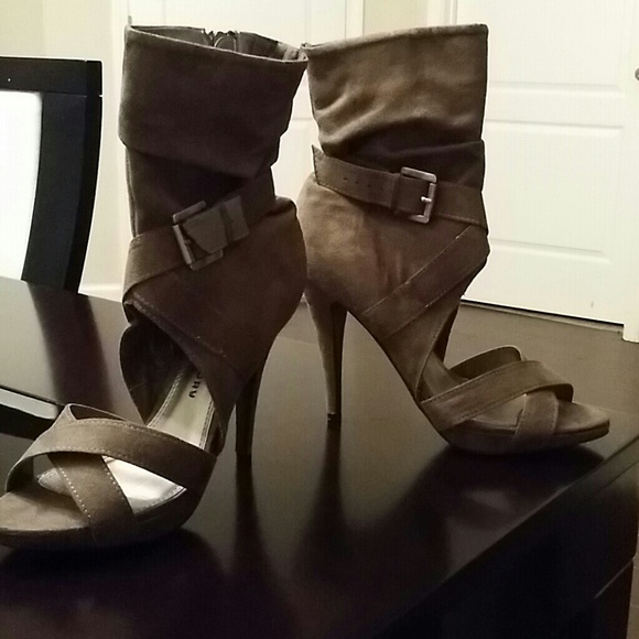 Suede Look Open Toe Bootie Sandal