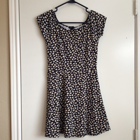 Navy blue small floral printed dress