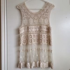 Sheer cream lace long shirt