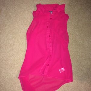 Hot pink sheer button down tank