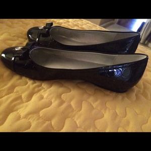 Coach black patten leather flats