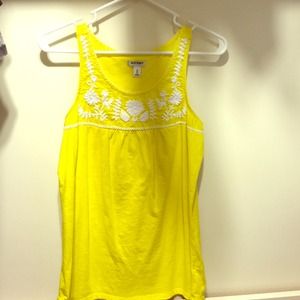 Yellow tank with white embroidered flower design