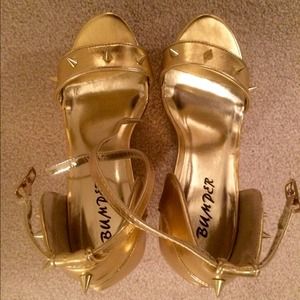 Metallic Gold Spiked Platform Wedge Shoes